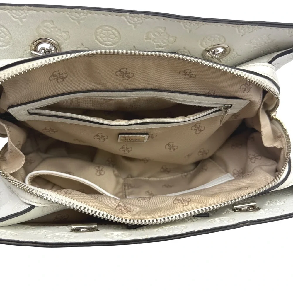 GUESS Logo Love Satchel White Faux Leather Y2K Style Girlfriend Shoulder‎ Bag
